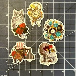 5 for $8! Steampunk Themed Stickers Waterproof and Vinyl